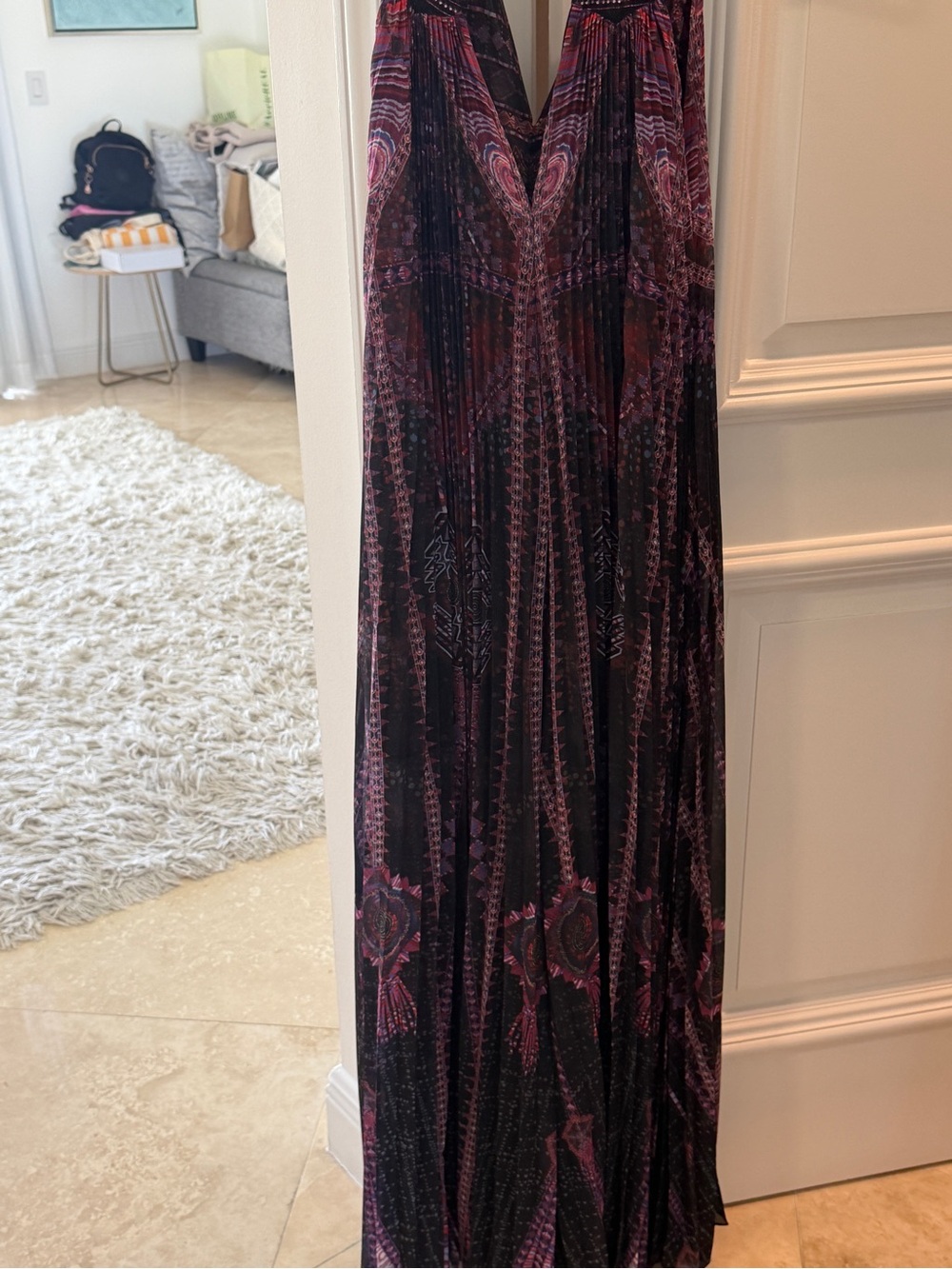 CAMILLA Plum Black Printed Pleated Maxi Dress Halter V-Neck M/L - Picture 8 of 8